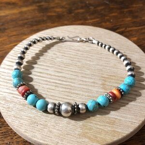 Turquoise and Silver Beaded Bracelet